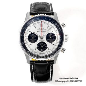 Breitling Chrono 43mm NAVITIMER B01 White/Black Dial Black Leather Strap BLSF A7750