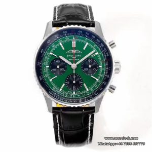 Breitling Chrono 43mm NAVITIMER B01 Green/Black Dial Black Leather Strap BLSF A7750