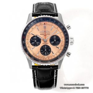 Breitling Chrono 43mm NAVITIMER B01 Champagne/Black Dial Black Leather Strap BLSF A7750