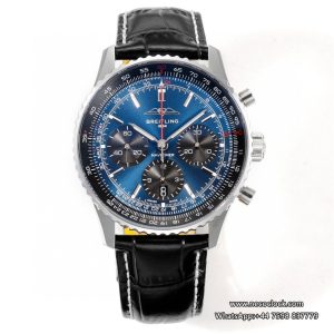 Breitling Chrono 43mm NAVITIMER B01 Blue/Black Dial Black Leather Strap BLSF A7750
