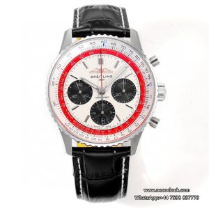 Breitling Chrono 43mm NAVITIMER B01 White/Black Dial Black Leather Strap BLSF A7750