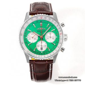 Breitling Chrono 43mm NAVITIMER B01 Green/White Dial Brown Leather Strap BLSF A7750