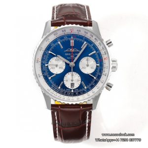 Breitling Chrono 43mm NAVITIMER B01 Blue/White Dial Brown Leather Strap BLSF A7750