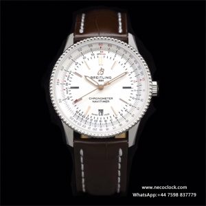Breitling 41mm NAVITIMER White Dial Brown Leather Strap V7F A2824