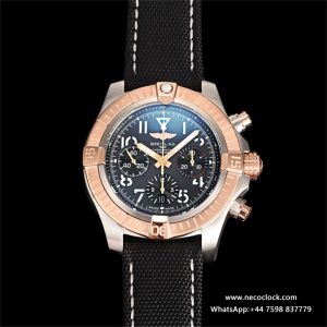 Breitling Chrono 45mm AVENGER RG Grey/Black Dial Black Leather Strap BLSF A7750