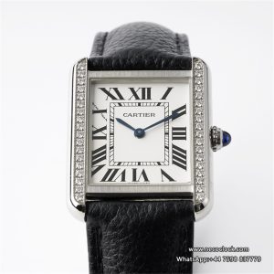Tank Solo 24.4mm Dia White Dial Diamond Black Leather AF Quartz