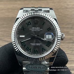 Datejust 126334 41mm Wimbledon Fluted Bezel Grey Dial Green Roma Marker Jubilee Bracelet C Plus DD3235