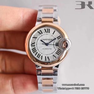 Ballon Bleu De Cartier RG/SS Whtite Dial 33mm Ladies 3KF A076