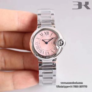 Ballon Bleu De Cartier Pink Dial 28mm Ladies SS Bracelet 3kf Swiss Quartz