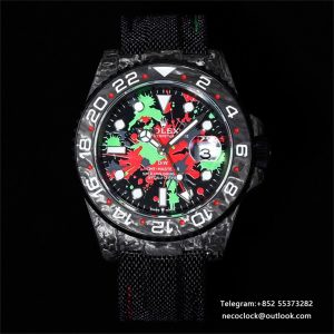 VSF VR3186 DIW GMT-Master II   Carbon Bezel Motley Dial  Black Nylon Strap
