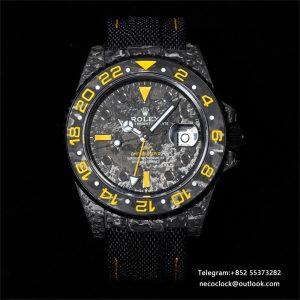 VSF VR3186 DIW GMT-Master II   Carbon Yellow Bezel Black Dial  Black Nylon Strap