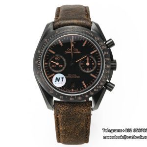 Speedmaster 44mm  "Dark Side of The Moon" Real Ceramic Black Dial Brown Leather Strap N1F A7750