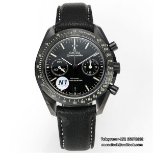 Speedmaster 44mm  "Dark Side of The Moon" Real Ceramic Black Dial Black Leather Strap N1F A7750