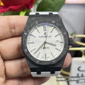 AP Royal Oak 41mm 15400 Carbon Fiber White Dial Leather Strap OPF A3120