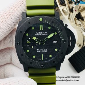 PAM961 47mm Submersible Carbon Black Dial Green Rubber Strap VSF P9000