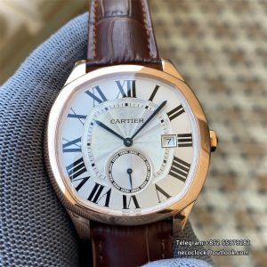 Drive De Cartier 40mm White Dial Brown Leather Strap TWF A23J