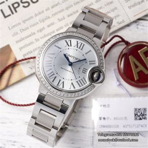 Ballon Bleu De Cartier 33mm Diamond Bezel White Dial SS Bracelet AF NH05A