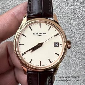 Calatrava 5227 39mm RG White Dial Black Leather Strap ZF A324SC