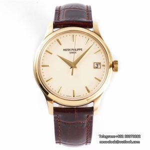 Calatrava 5227 39mm YG White Dial Brown Leather Strap ZF A324SC