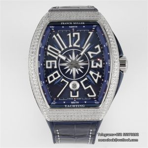 Vanguard V45 44mm Diamond Bezel Blue Dial Blue Leather Strap ABF A2824