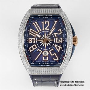 Vanguard V45 44mm Diamond Bezel Blue Dial RG Crown Blue Leather Strap ABF A2824