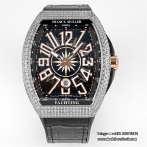 Vanguard V45 44mm Diamond Bezel Black Dial RG Crown Black Leather Strap ABF A2824