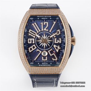 Vanguard V45 44mm RG Diamond Bezel Blue Dial Blue Leather Strap ABF A2824