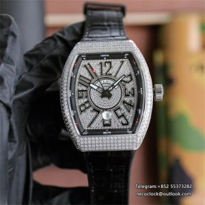 Vanguard V45 44mm Diamond Bezel All Diamond Dial Black Leather Strap ABF A2824
