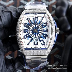 Vanguard V45 44mm Diamond Bezel White Dial SS Bracelet ABF A2824