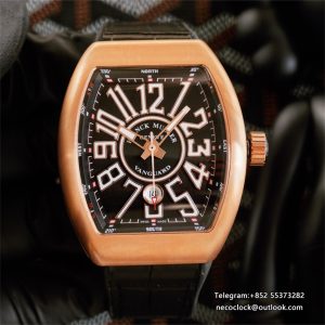 Vanguard V45 44mm RG Black Dial Black Leather Strap ABF A2824