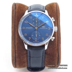 IWC Portugieser Chrono 41mm IW371491 Blue Dial Black Leather Strap ZF A7750
