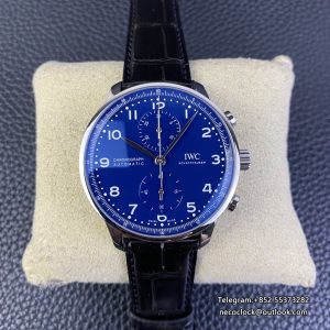 IWC Portugieser Chrono 41mm 150 Years Blue Dial Black Leather Strap ZF A7750