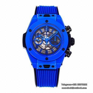 Big Bang Unico Chrono 42mm Deep Blue Ceramic Bezel Skeleton Dial Blue Rubber Strap BBF A1280