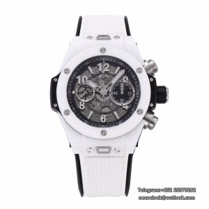 Big Bang Unico Chrono 42mm Black Ceramic Bezel Skeleton Dial White Rubber Strap BBF A1280