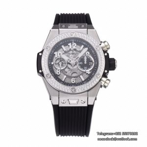 Big Bang Unico Chrono 42mm Diamond Bezel Skeleton Dial Black Rubber Strap BBF A1280