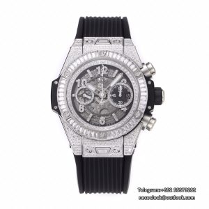 Big Bang Unico Chrono 42mm All Diamond Bezel Skeleton Dial Diamond Marker Black Rubber Strap BBF A1280