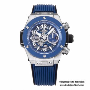 Big Bang Unico Chrono 42mm Blue Ceramic Bezel Blue Skeleton Dial Blue Rubber Strap BBF A1280