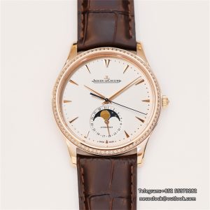 Master Ultra Thin Moon 39mm Diamond Bezel RG White Dial Brown Leather Strap GF A925