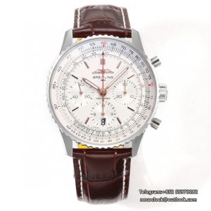 Breitling Chrono 43mm NAVITIMER B01 White Dial Brown Leather Strap BLSF A7750