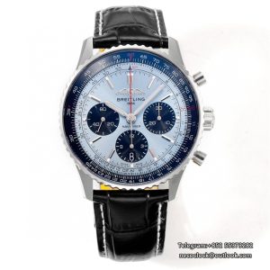 Breitling Chrono 43mm NAVITIMER B01 Ice Blue/Black Dial Black Leather Strap BLSF A7750