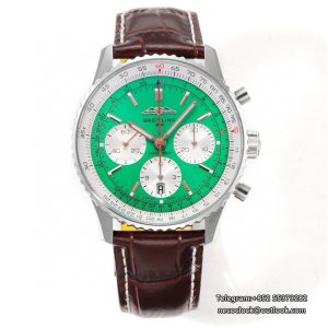 Breitling Chrono 43mm NAVITIMER B01 Green/White Dial Brown Leather Strap BLSF A7750