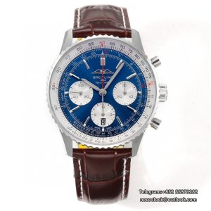 Breitling Chrono 43mm NAVITIMER B01 Blue/White Dial Brown Leather Strap BLSF A7750