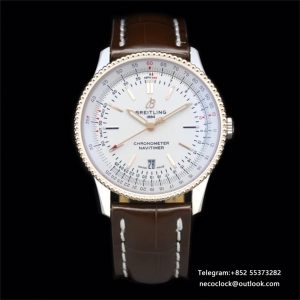 Breitling 41mm NAVITIMER RG White Dial Brown Leather Strap V7F A2824