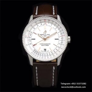 Breitling 41mm NAVITIMER White Dial Brown Leather Strap V7F A2824