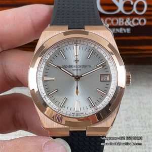 Overseas 4500V 41mm Silver Dial RG Black Rubber Strap 8F A5100