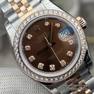 DateJust 28mm Ladies 279178 SS/RG Diamond Brown Dial Diamond Bezel Jubilee Bracelet GSF A2671