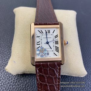 AF Cartier Tank Solo 41mm RG/LE White Dial Brown leather strap MY9015